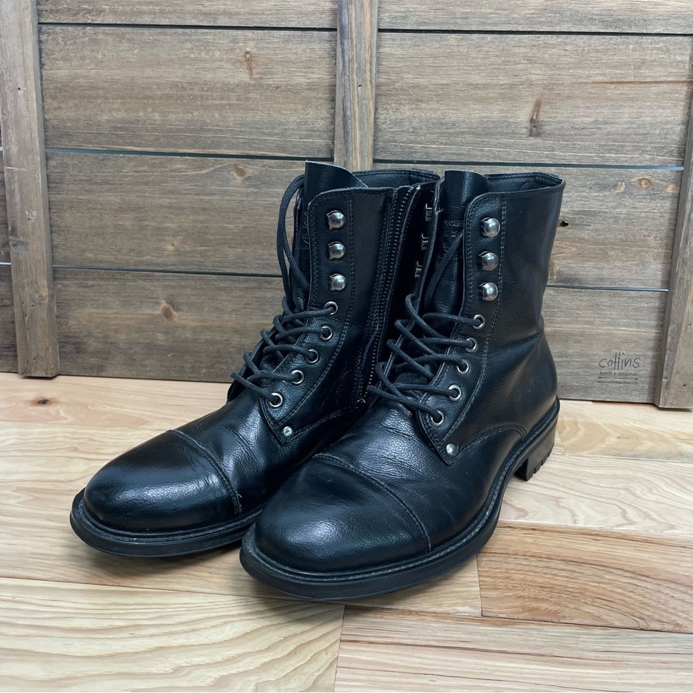 J75 Jump Cylinder Combat Boots Size 8 Black Leather Lace Up Zip Cap Toe Sz 7